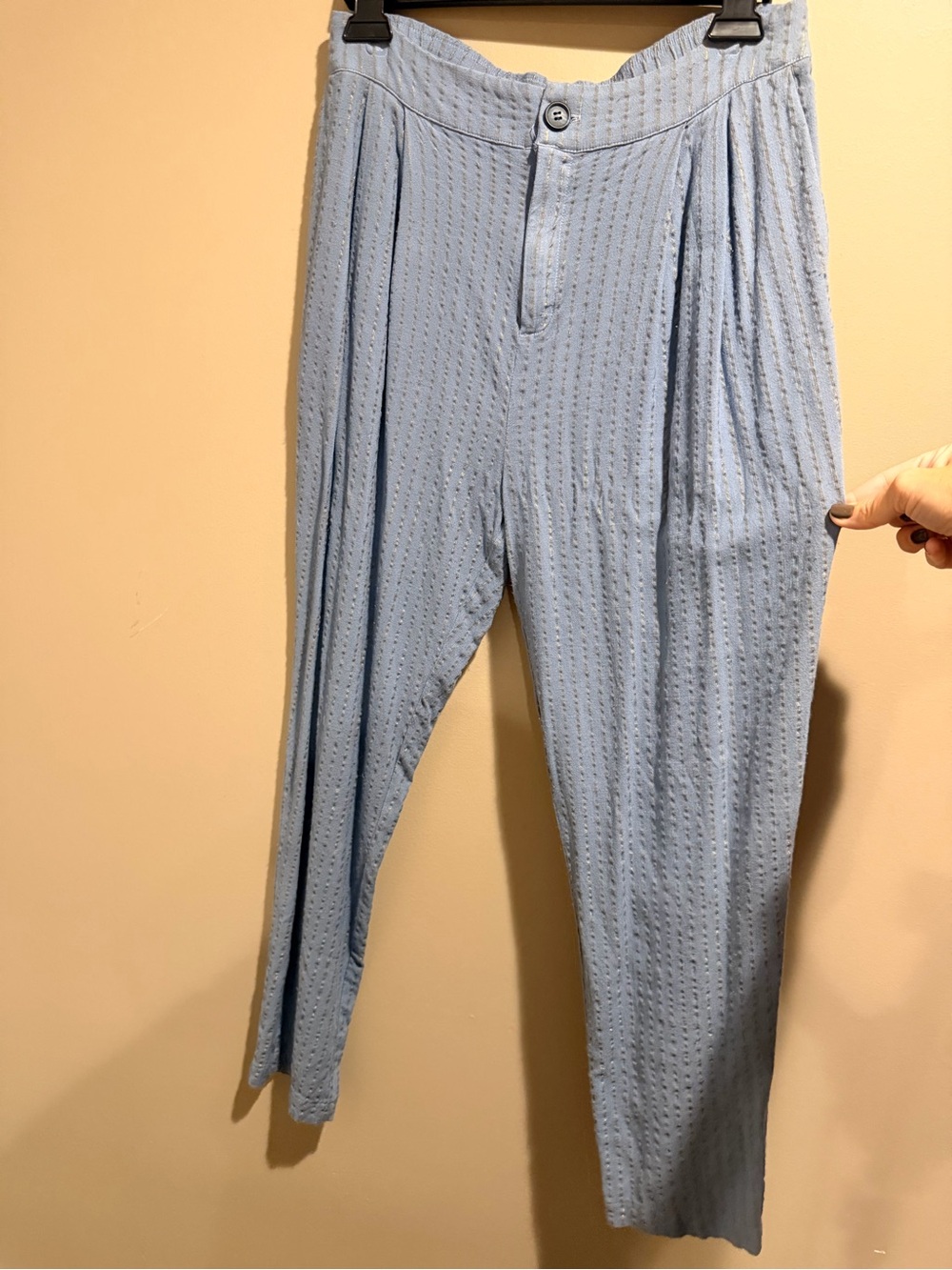 Women's Light Blue Textured Tapered Trousers